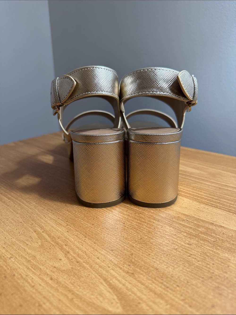 AEROSOLES Metallic Gold Platform Block Heel Sandals - Picture 3 of 6